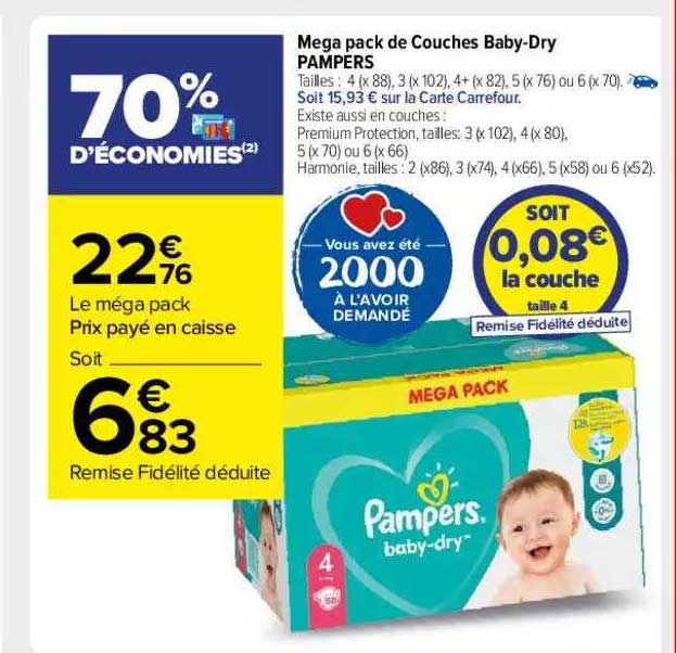 méga pack de couches baby-dry pampers