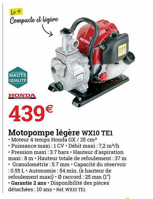 Motopompe Légère Wx10 Te1 Honda