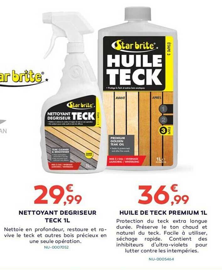 nettoyant dégriseur teck 1l, huile de teck premium 1l star brite