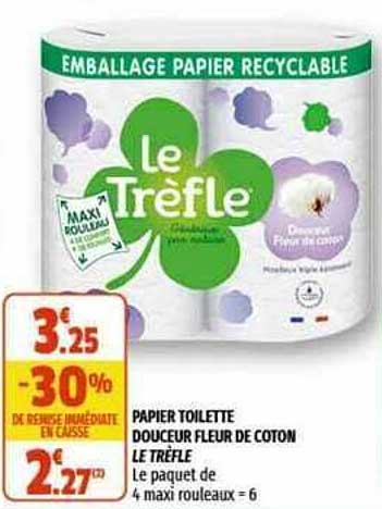 papier toilette douceur fleury de coton le trèfle