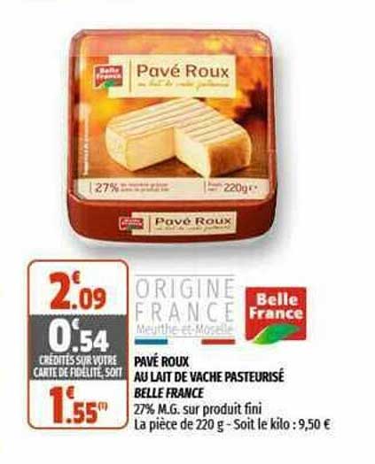 pavé roux au lait de vache pasteurisé belle france