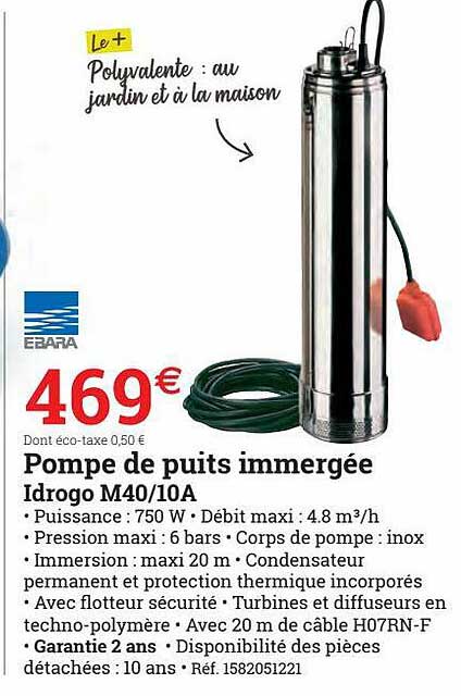 pompe de puits immergée idrago m40-10a ebara