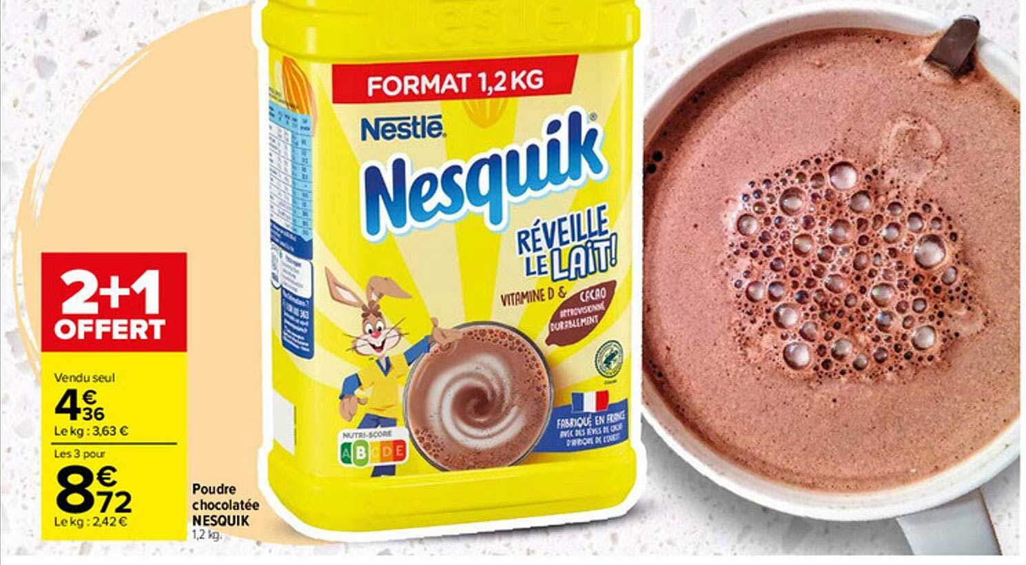 poudre chocolatée nesquik 2+1 offert