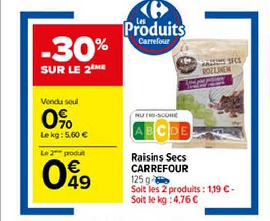 Raisins Secs Carrefour -30% Remise Immédiate