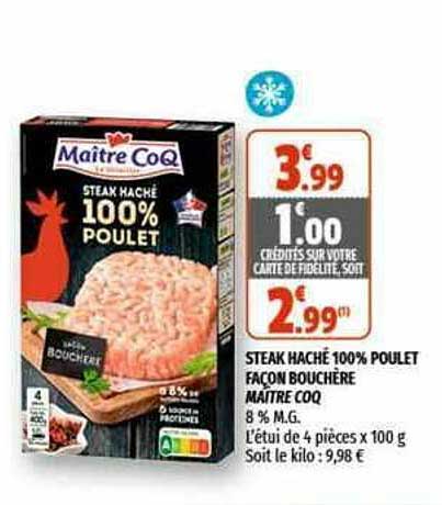 steak haché 100% poulet façon bouchère maître coq