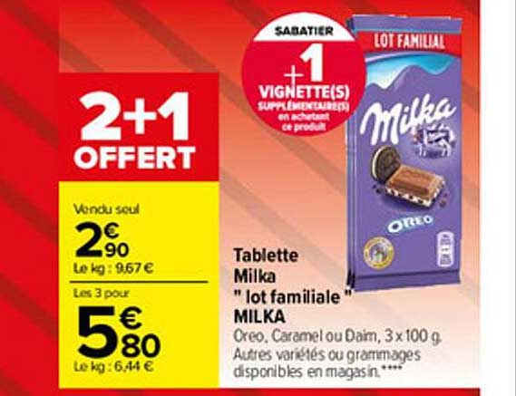 Tablette Milka Lot Familiale Milka 2+1 Offert