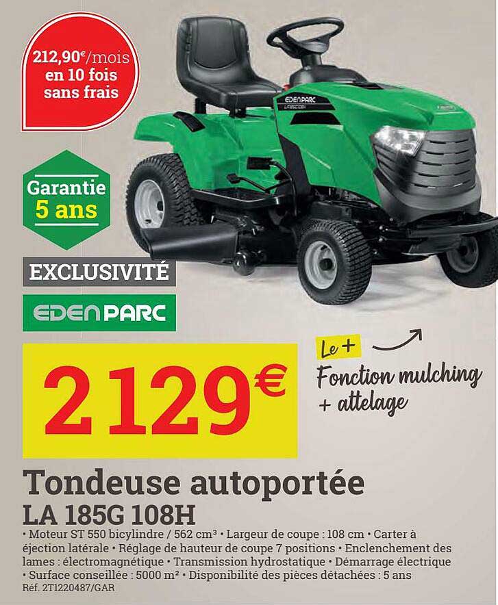 tondeuse autoportée la 185g 108h eden parc