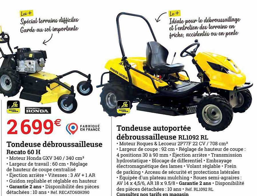 tondeuse débroussailleuse recato 60 h , tondeuse autoportée débroussailleuse rl1092 rl