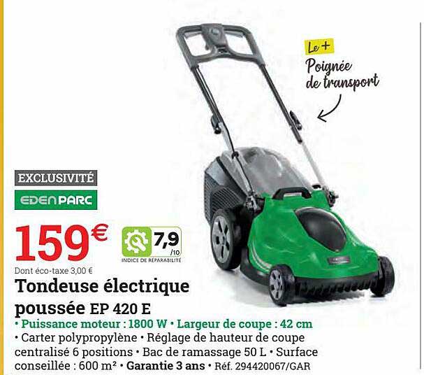 tondeuse électrique poussée ep 420 e eden parc