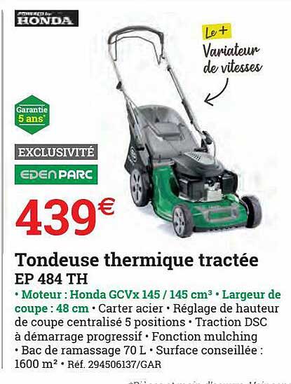 Tondeuse Thermique Tractée Ep 484 Th Eden Parc