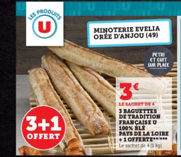 3 Baguettes De Tradition Française U 100% Blé Pays De La Loire