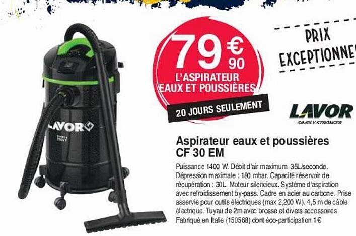 aspirateur eaux et poussières cf 30 em lavor