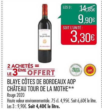 blaye côtes de bordeaux aop château tour de la mothe rouge 2020