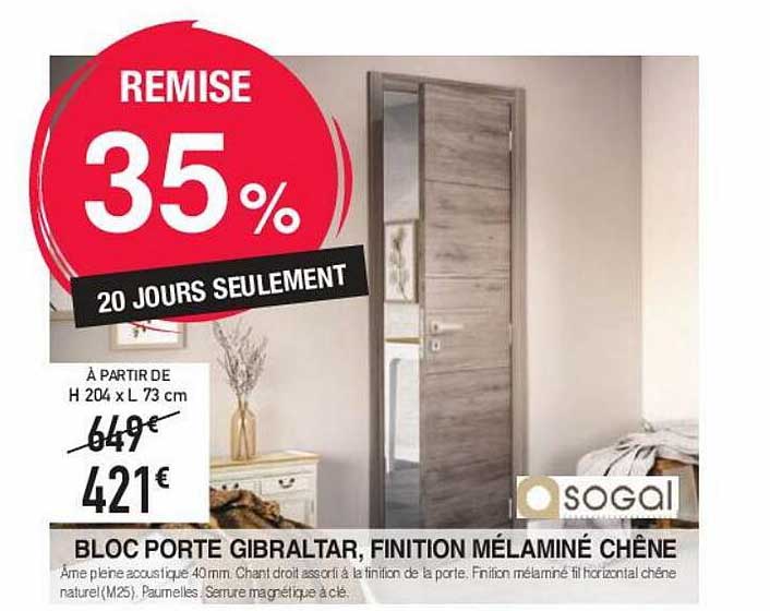 bloc porte gibraltar, finition mélaminé chêne