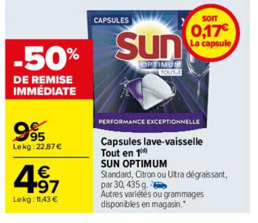 capsules lave-vaisselle tout en 1 sun optimum
