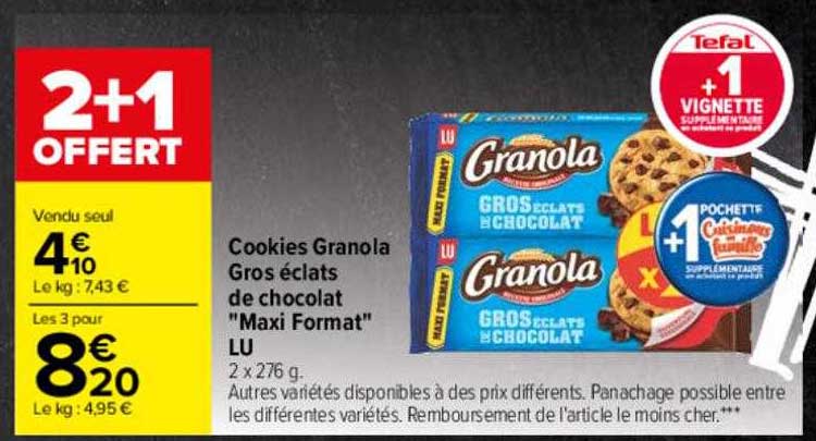 cookies granola gros éclats de chocolat "maxi format" lu