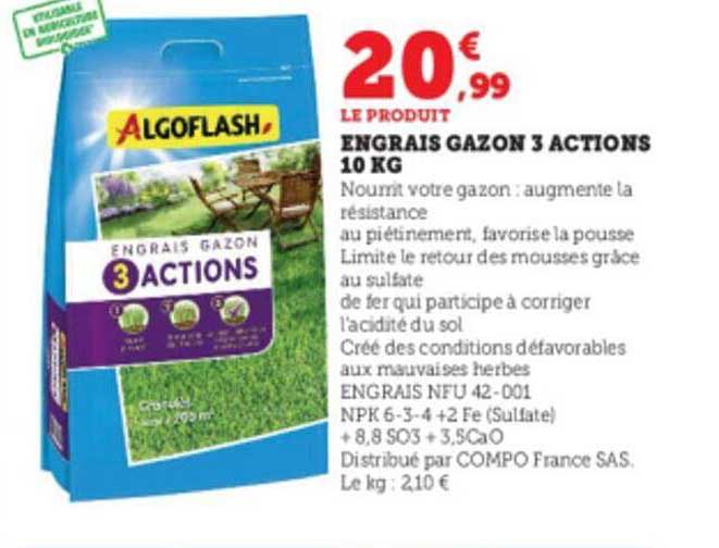 engrais gazon 3 actions 10 kg