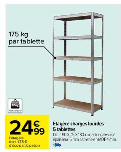 étagère charges lourdes 5 tablettes