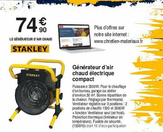 générateur d'air chaud électrique compact stanley