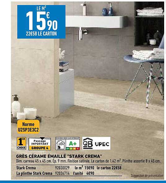 grès cérame émaillé "stark crema"