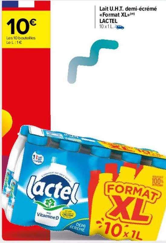 lait u.h.t. demi-écrémé «format xl» lactel