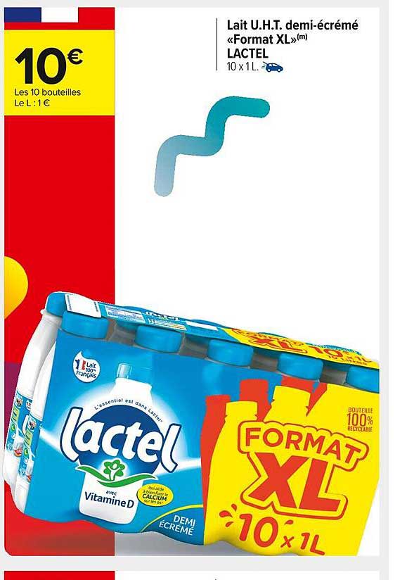 Lait Uht Demi-écrémé Format XL Lactel
