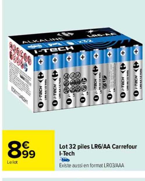 lot 32 piles lr6-aa carrefour i-tech