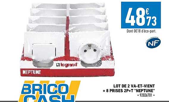 lot de 2 va-et-vient + 8 prises 2p+t "neptune"