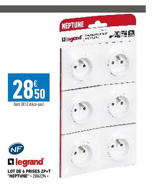lot de 6 prises 2p+t "neptune" legrand