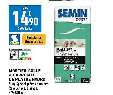 mortier-colle à carreaux de plâtre hydro