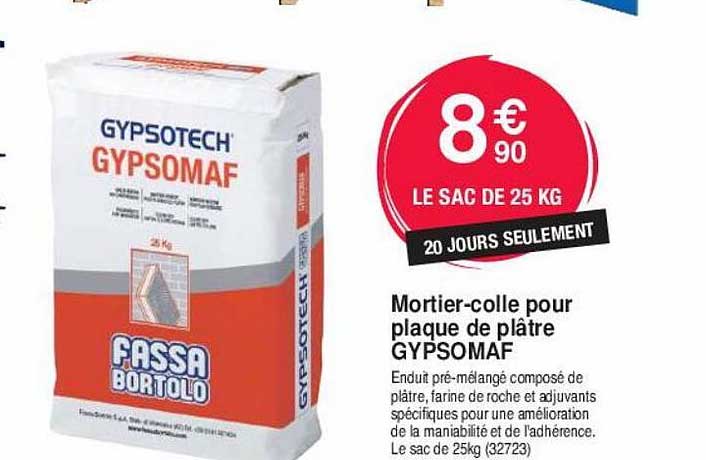 mortier-colle pour plaque de plâtre gypsomaf