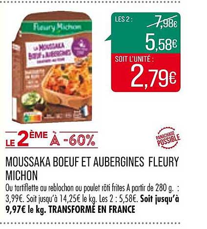 Moussaka Bœuf Et Aubergines Fleury Michon