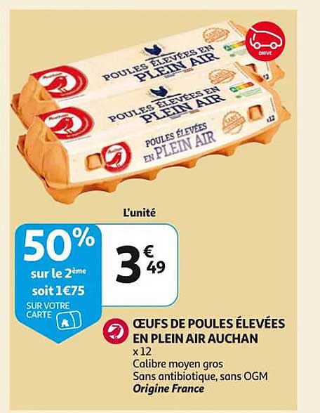oeufs de poules élevées en plein air auchan