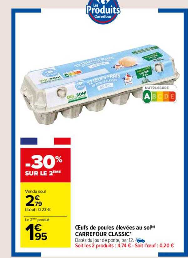 œufs de poules élevées au sol carrefour classic'