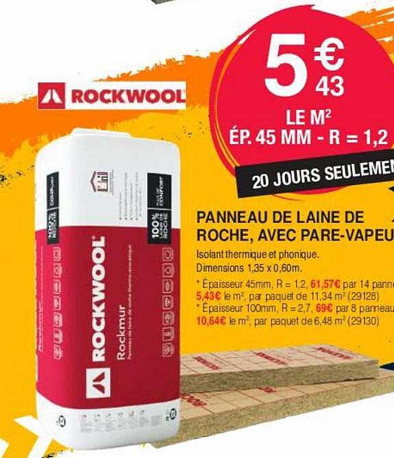 panneau au de laine de roche, avec pare-vapeur