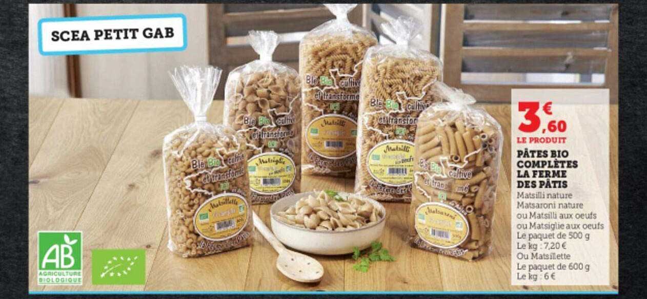 pâtes bio complètes la ferme des pâtis