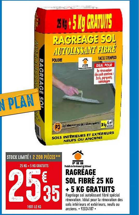 ragréage sol fibré 25 kg + 5 kg gratuits