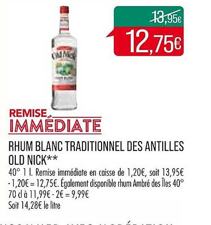 rhum blanc traditionnel des antilles old nick