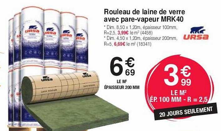 rouleau de laine de verre avec pare-vapeur mrk 40
