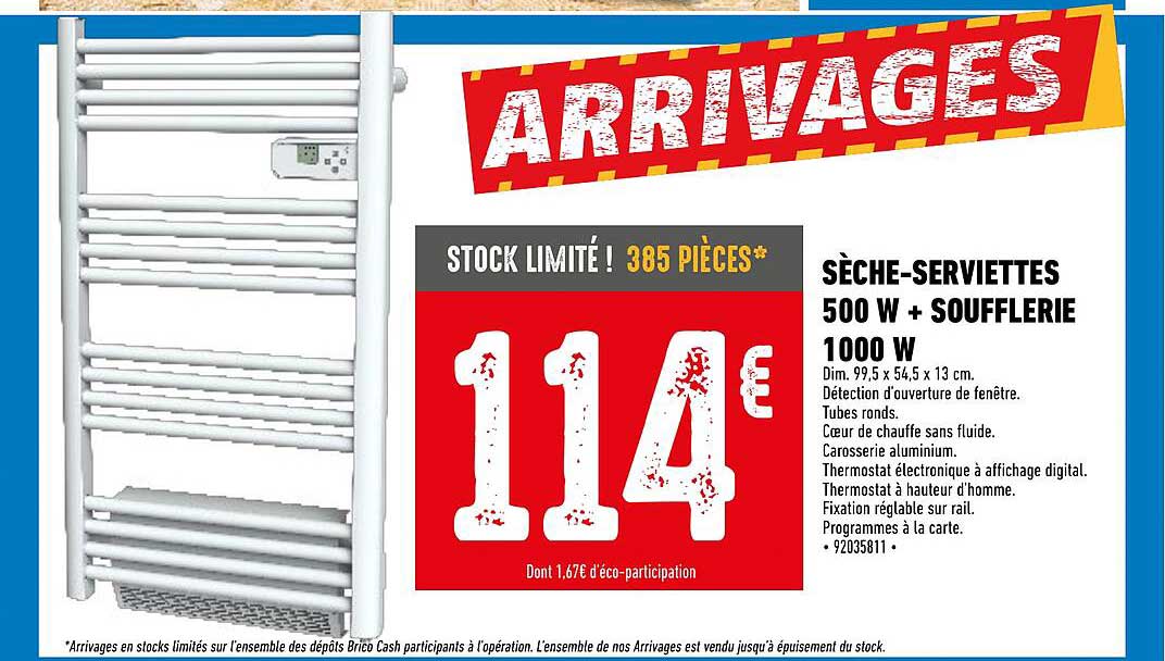 sèche-serviettes 500 w + soufflerie 1000 w