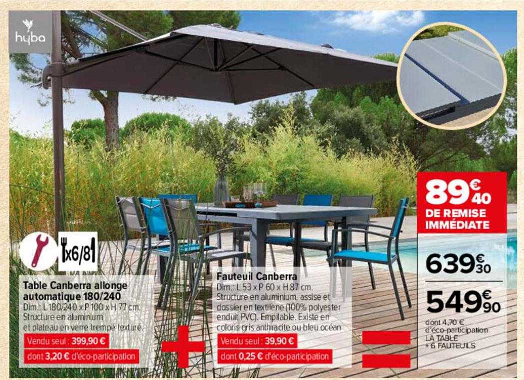 Table Canberra Allonge Automatique 180-240 + Fauteuil Canberra