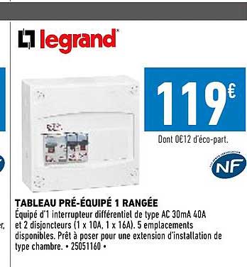 tableau pré-équipé 1 rangée legrand