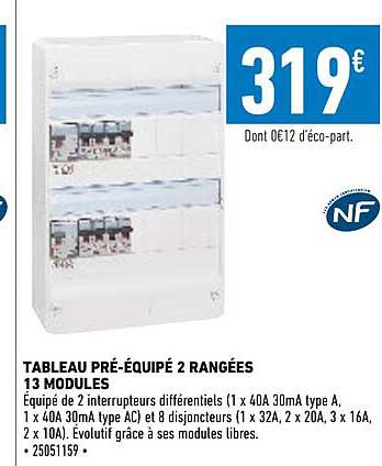 tableau pré-équipé 2 rangées 13 modules