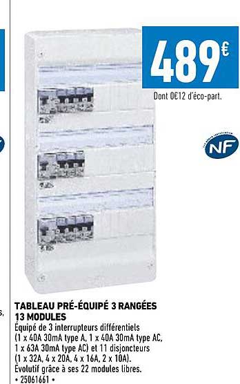 tableau pré-équipé 3 rangées 13 modules