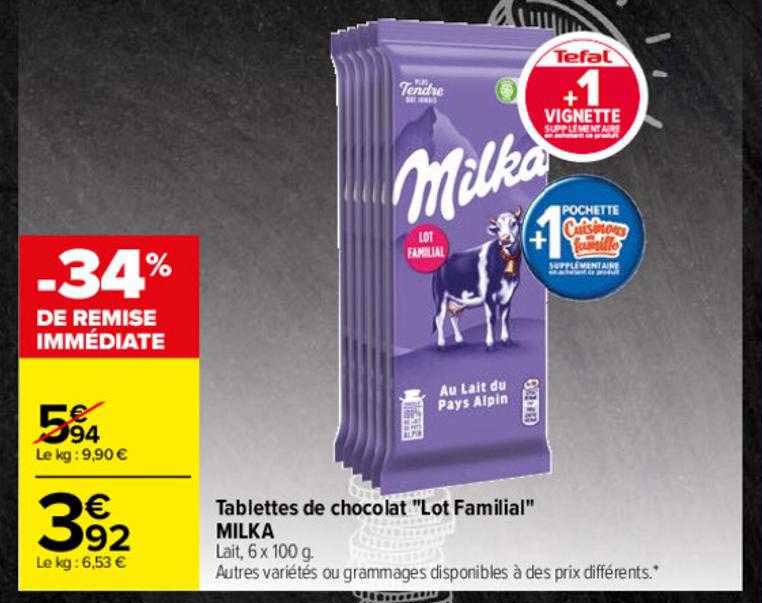 Tablettes De Chocolat "lot Familial" Milka