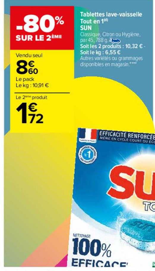 tablettes lave-vaisselle tout en 1 sun