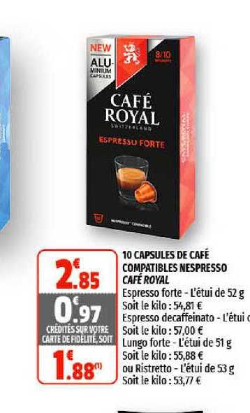 10 capsules de café compatibles nespresso café royal