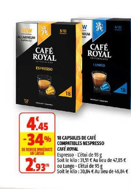 18 capsules de café compatibles nespresso café royal
