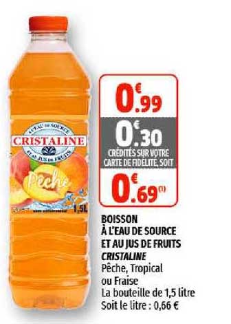 boisson à l'eau de source et au jus de fruits cristaline