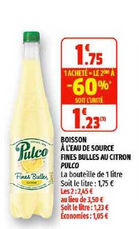 boisson à l'eau de source fines bulles au citron pulco